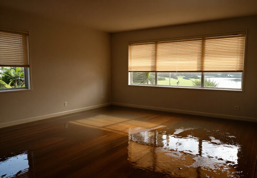 Water-damaged kitchen in Huntleys Cove before cleanup